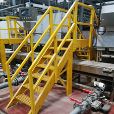 Wall Mounted Safety Yellow FRP Ladder with Side Walk Thru Cage